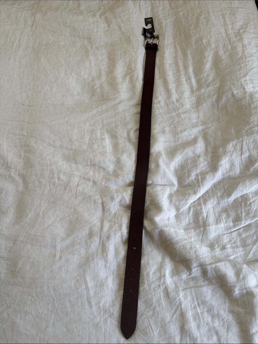 Shinola Brown Lightning Bolt Keeper Leather Belt with Silver Buckle